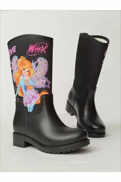 Bloom Winx Stampato Nero Impermeabile Ragazze Stivali Da Pioggia