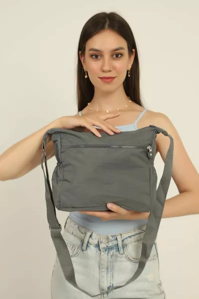 Mx Modex المرأة رمادي متعدد مقصورة الكتف وحقيبة كروسبودي تجعد النسيج