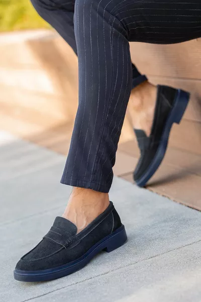 Per uomo Blu navy Casual Vera pelle scamosciata Casual Qualità Antiscivolo Suola Scarpe estive Mocassino