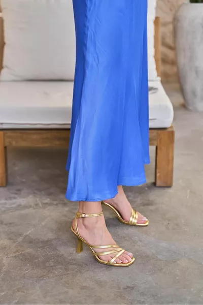 باكستر ذهبي اللون ثلاثة أحزمة الكاحل التعادل كعب المرأة