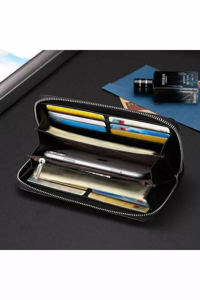 ميلانو جلد طبيعي إيطالي صناعة يدوية محفظة طويلة للرجال بسحاب - حامل بطاقة رجالي طويل