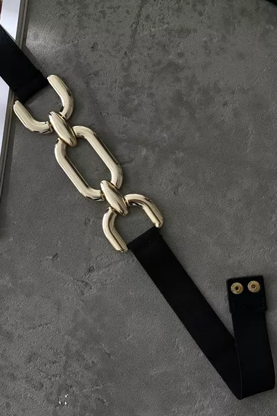 حزام مشبك ذهبي مطاطي أسود للسيدات 