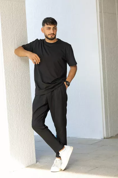 للرجال سليم صالح طاقم الرقبة الأساسية تي شيرت