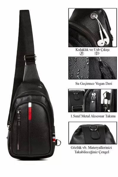 للجنسين الجلود حقيبة كروسبودي حقيبة الصدر حقيبة الكتف بذراع واحدة حقيبة الجسم مع منفذ سماعة الرأس عارضة