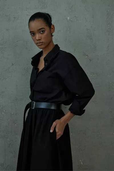 Black Day Poplin Flared Skirt