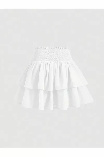 White Two-Layer High Waist Ruffled Skirt