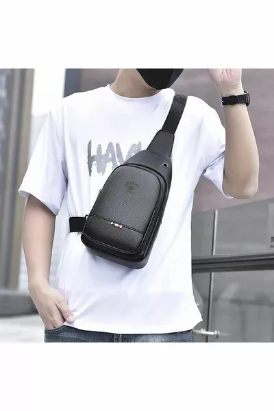 унисекс черная веганская кожаная сумка через плечо поясная сумка повседневная сумка с выходом для наушников