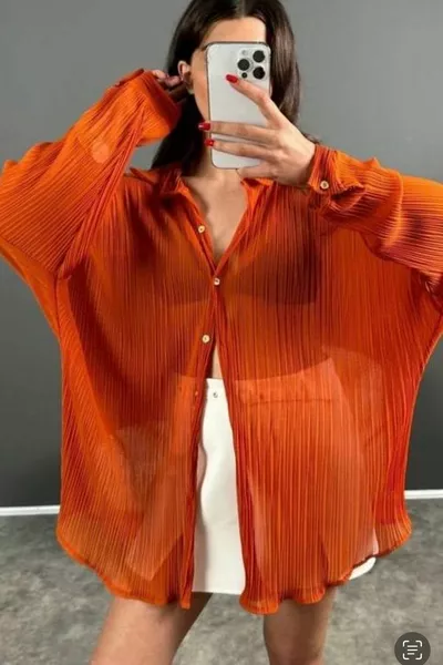 Oversized overhemd van chiffon tule