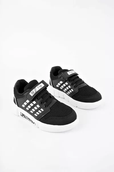 Белые детские кроссовки с Velcro черной подошвой