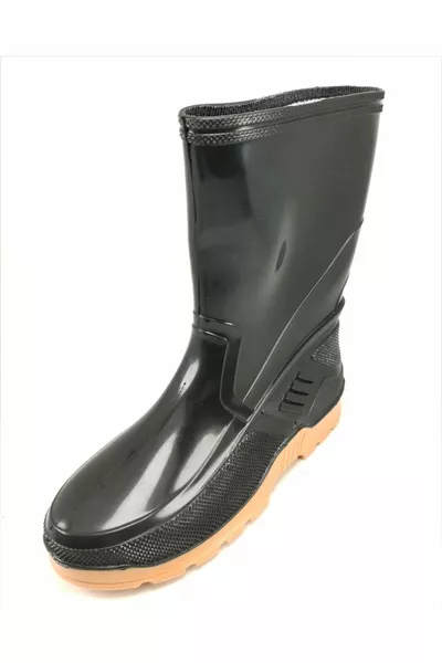 أسود كسر البلاستيك أحذية المطر الطويلة