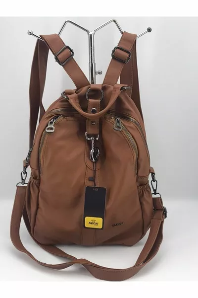 Дамска кафява раница и чанта през рамо