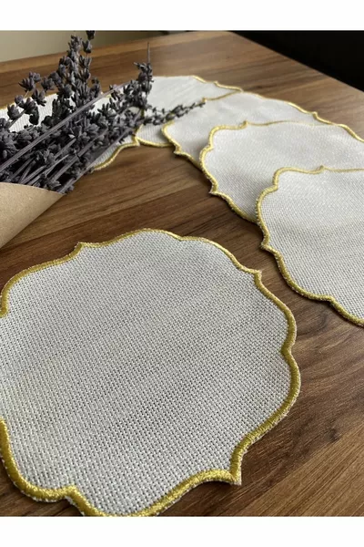 6 Ленена ленена ленена тъкан Златен блясък Салфетки за презентация на коктейл от кафе, подходящи за обработка на етамин