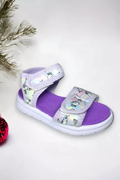 Sandali per bambini lilla stampati gatto