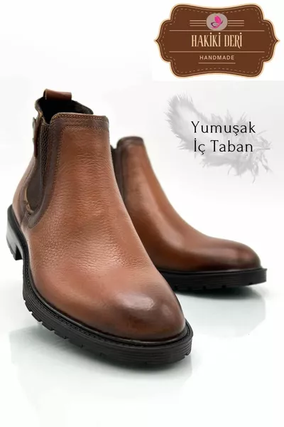 стелка от естествена кожа нехлъзгаща се подметка еластични кожени мъжки ботуши спринцовка тен с подложки