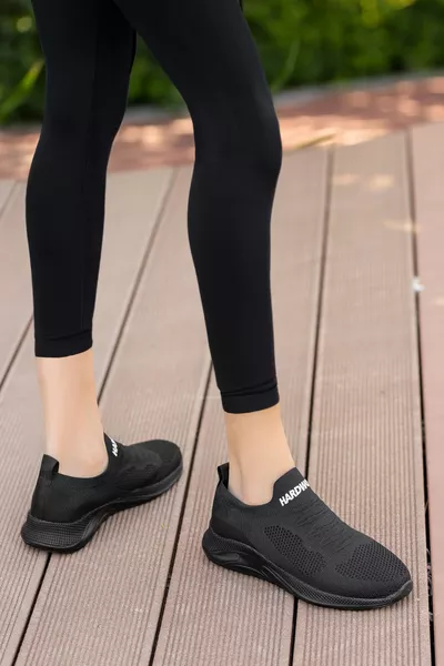 Frauen Schwarz Strick Casual Sport Wanderschuhe Extra Leichte Rutschfeste Sohle Stilvoller Sneaker