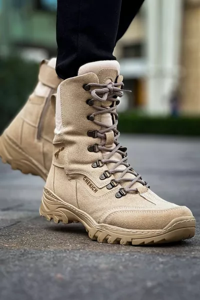  Scalatore Lace-Up Zipper Orthopedic Sole Casual Suede Men's Military Postal Boots Sand