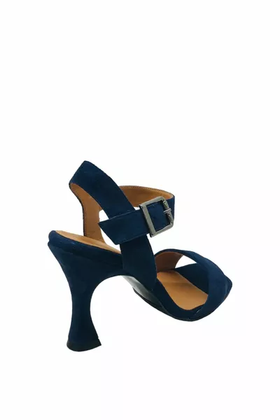 Donne in Vera Pelle Navy Blu Pelle Suede Pantofole Sandali Scarpe 9 cm Tacchi Alti Punta Quadrata 