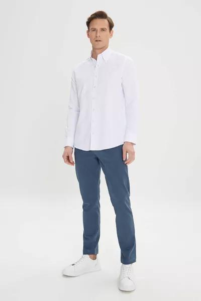 Chemise Dobby Oxford longue à col boutonné slim coupe slim pour homme