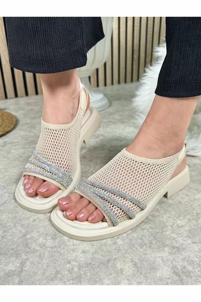 عارضة بيج المرأة الصنادل شبكة تمتد الحجر لينة وحيد مطاطي الكعب السميك 