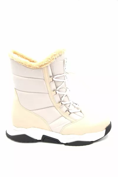 Women's Cream Handmade, Genuine Leather And Textile Comfortable Casual Snow Boots