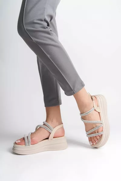 Riley Thin Buckle Stone Stripe Sandali Crema Donna