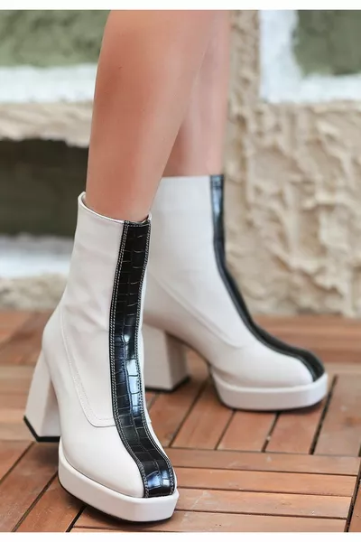 Cnor Off-White Skin Heeled Boots