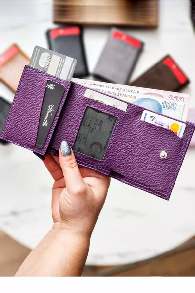 فو الجلود الرجال آلية البرقوق نباتي حامل بطاقة حامل محفظة