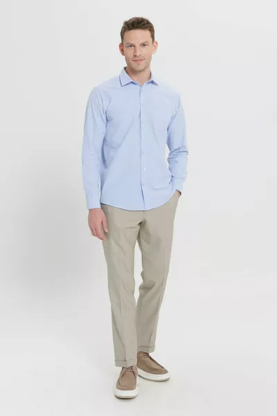 الرجال الأزرق الفاتح من السهل أن الحديد الراحة تناسب عارضة صالح الكلاسيكية طوق قميص