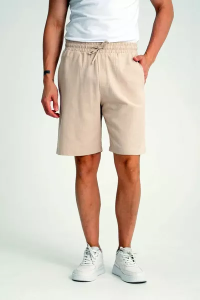 Herren Schnürshorts aus beigem Baumwolle aus Leinen