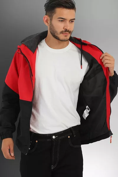 Rot-schwarzer zweifarbig gefütter, winddichter saisonaler Sportmantel mit Kapuze für Herren