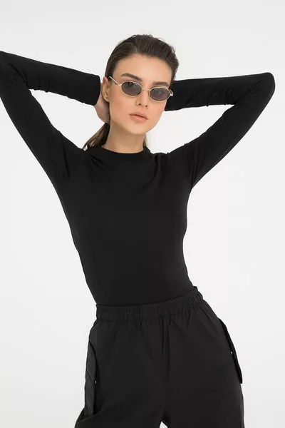 Cotton Round Neck Blouse Black