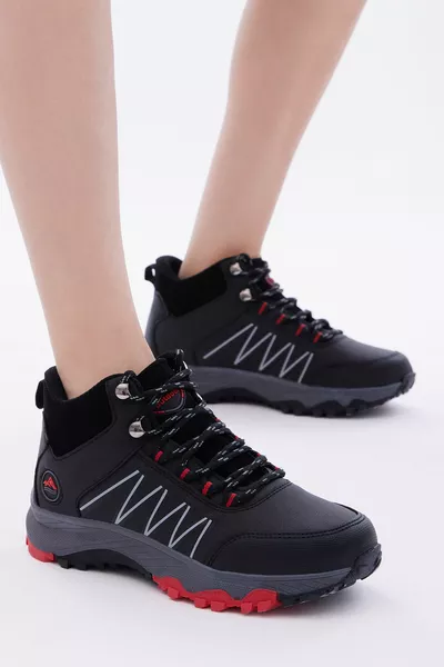 Unisex Black Red Casual Fit Lace-Up Boots