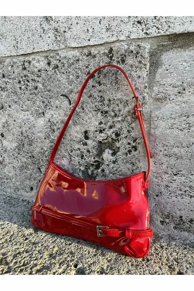 Colore Rosso Pinterest Vernice Tessuto Lucido Donna Baguette Borsa A Spalla