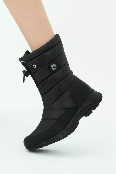 Schwarze lange Schneestiefel aus Pelz mit Reißverschluss für Damen
