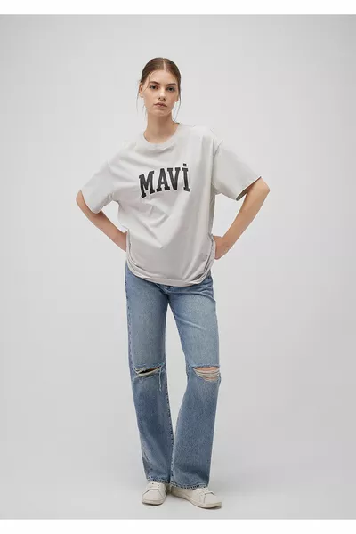 Logo Printed Grey T-Shirt Oversize / Wide Cut 