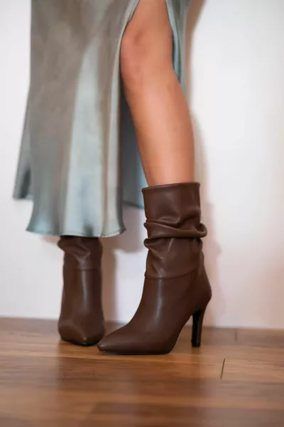Bellows Stiletto Heeled Boots Bitter Brown