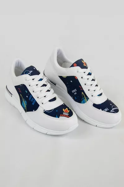 Marineblauw Wit Orthopedische sneakers met planeetthema