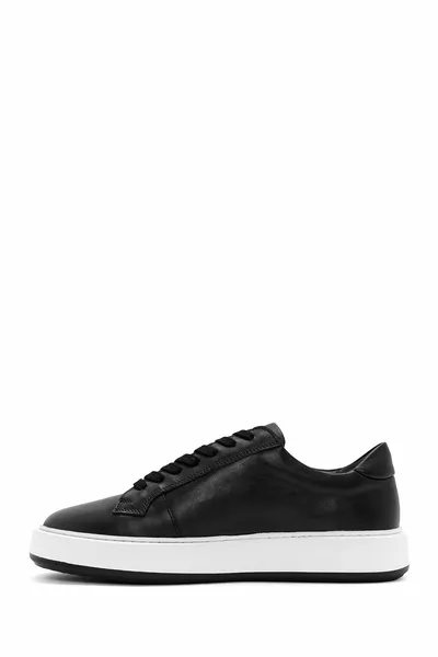 Men's Black Lace-Up Leather Sneakers 