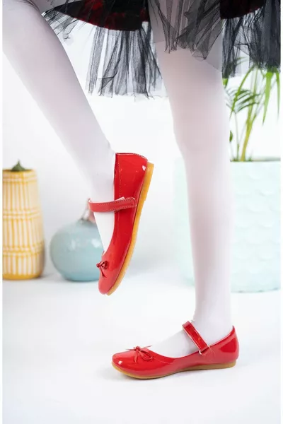 Mustache Bow Red Girls Shoes