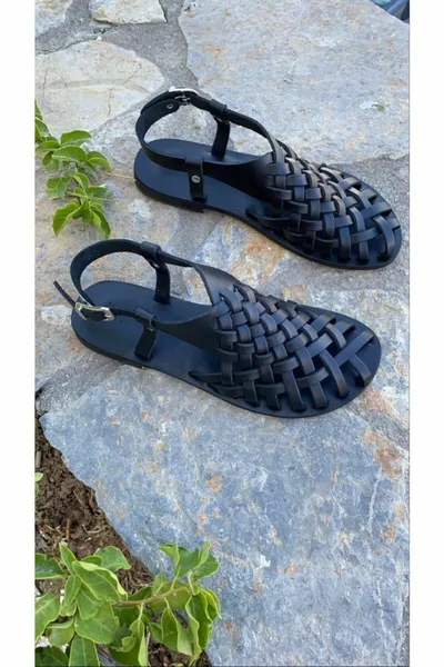 صندل بودروم نسائي جلد طبيعي مصنوع يدويا - 