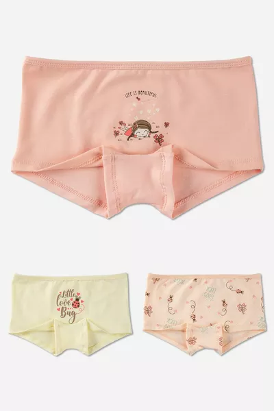 طقم ثلاثي بوكسر للبنات من القطن بطبعة ملونة ومرن  ملون