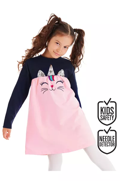 Sequin Catcorn Girls' Pink Long Sleeve Dress