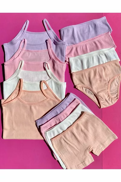 Girls' 4-Piece Ribbed Strap Tank Top - Shorts - Underwear Set (Total  Pieces)