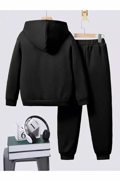 Детски спортен комплект с черна качулка и щампа Los Angeles за момичета/момчета