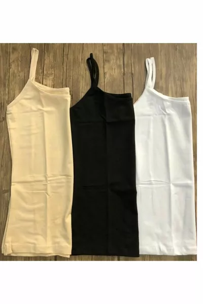 Spaghetti-Träger-Top 3er Sparpaket Hochwertig und Günstig mit Lycra in Weiß, Schwarz und Nude