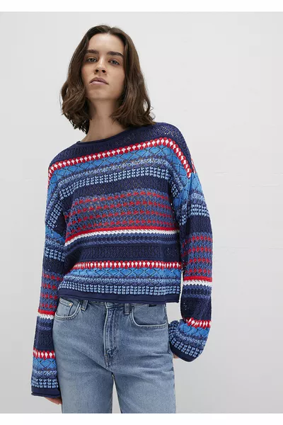 Джемпер с жаккардовым узором, темно-синий, свободного кроя / свободный фасон 