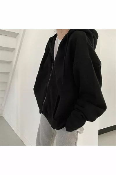 Oversize дебел суитшърт с качулка и три нишки