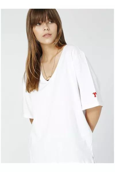 White Women's V-Neck Oversized T-Shirt TALITA