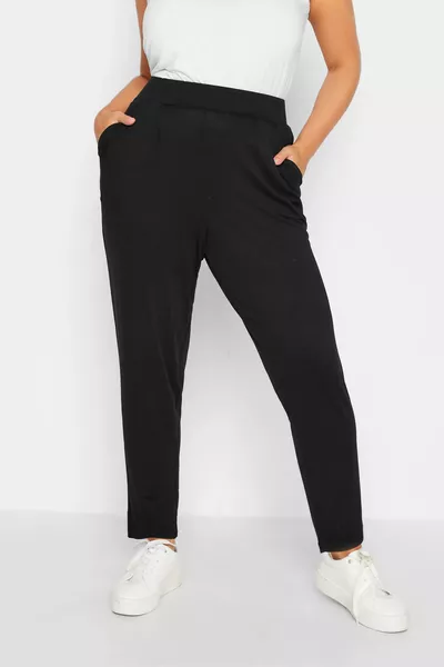Plus Size Pocketed Elastic Waist Stretch Slim Fit Trousers 