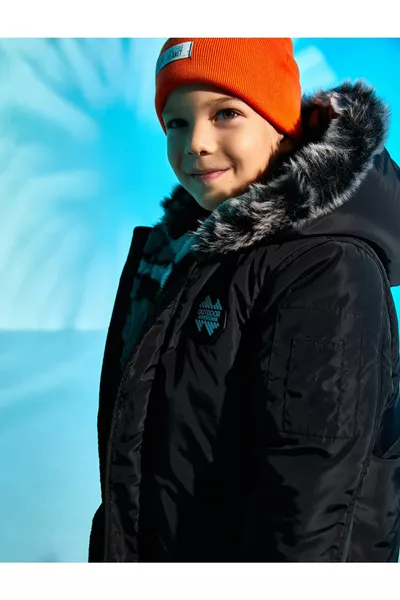 Hooded Parka with Faux Fur Detail